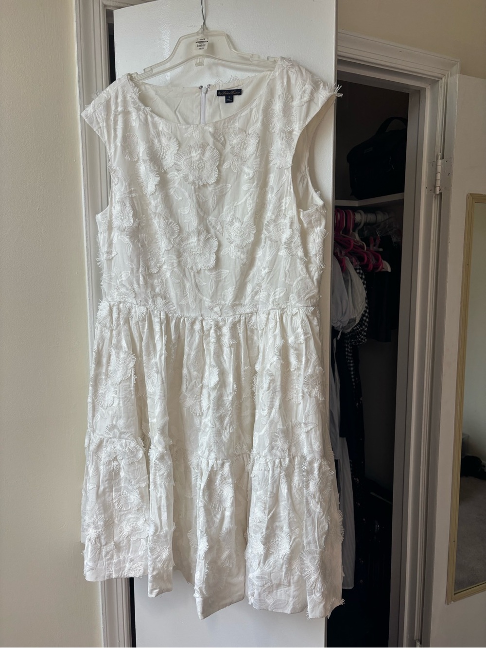Brooks Brothers White Textured Floral Tiered Sundress